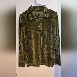 Todd Snyder Green Velour Long Sleeve Polo Shirt SZ.S